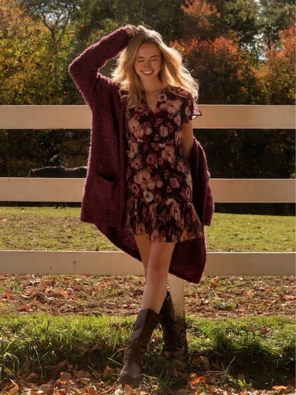 Lovestitch Size L/XL Homebody Hooded Long Cardigan Fuzzy Popcorn Knit Burgundy